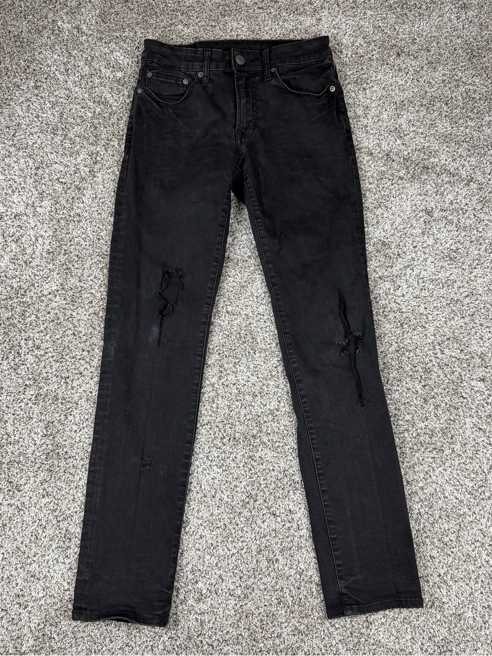 Sz 28 X 32 Women’s American Eagle Slim Straight Distressed Ripped Jeans Black